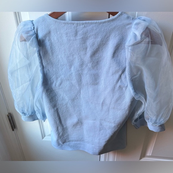 Joie Sheer Sleeve Light Blue Top Sz L - Picture 6 of 7